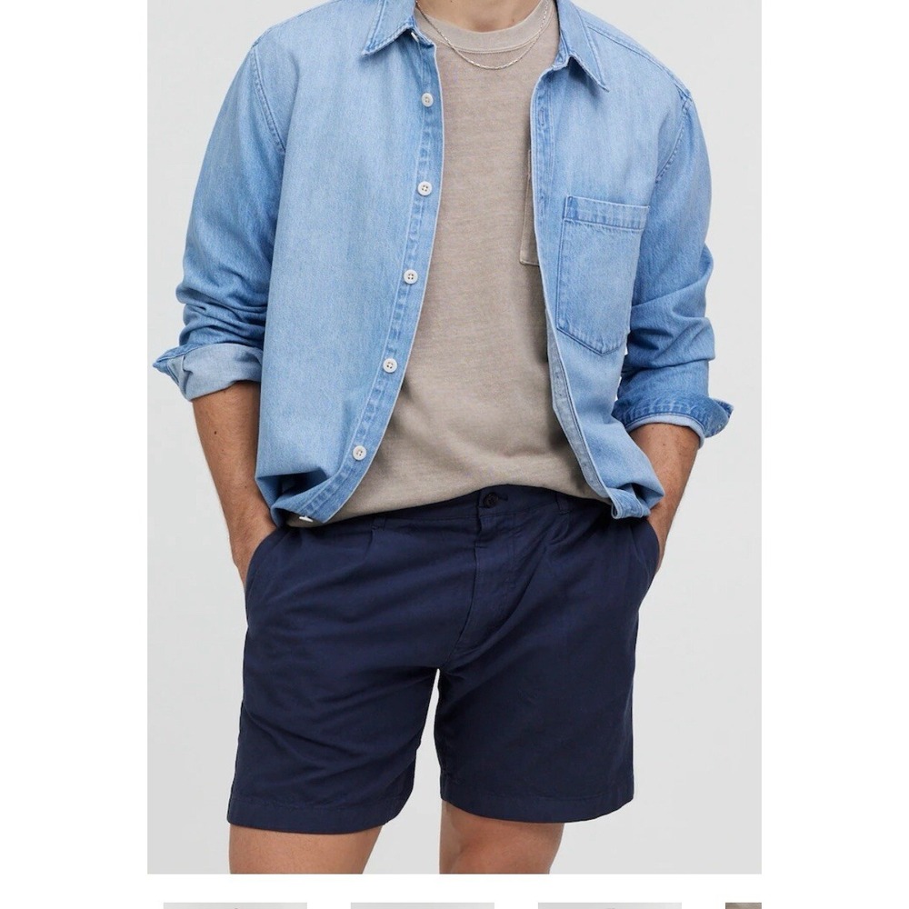 Madewell $80 Mens Cotton-Hemp Blend Pleated Shorts Midnight Size 35 NO811